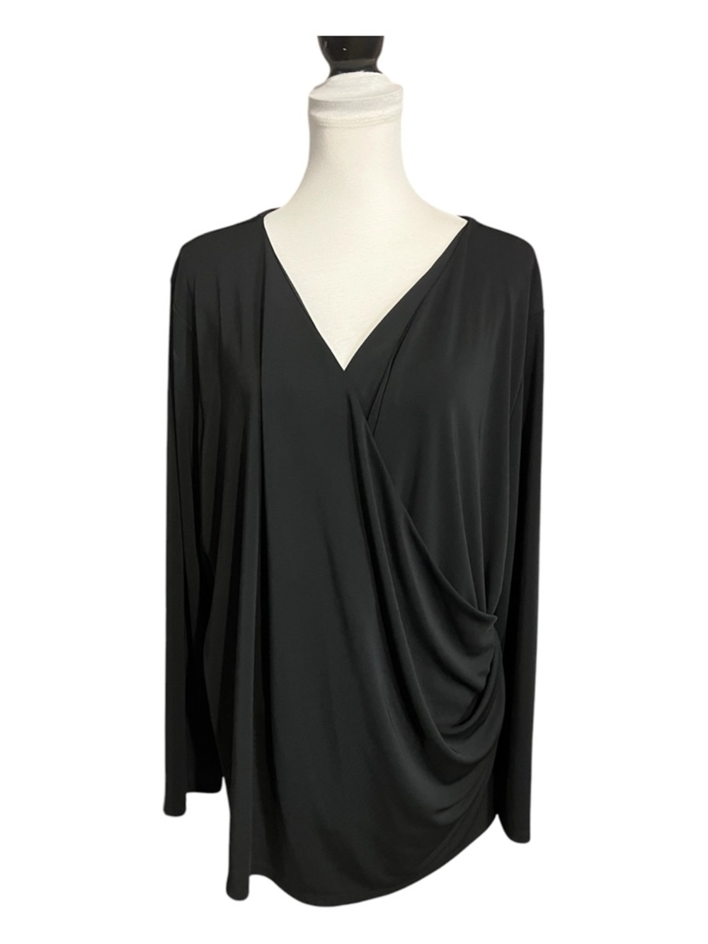 Talbots Blouse Plus Size 3X Black Cross Front Long Sleeve Elegant V Neck Top